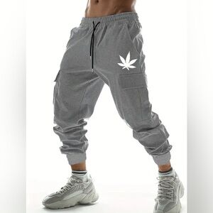 Cargo Joggers Pants Athletic Athleisure Drawstring Men’s Size 2XXL XXL Gray Leaf